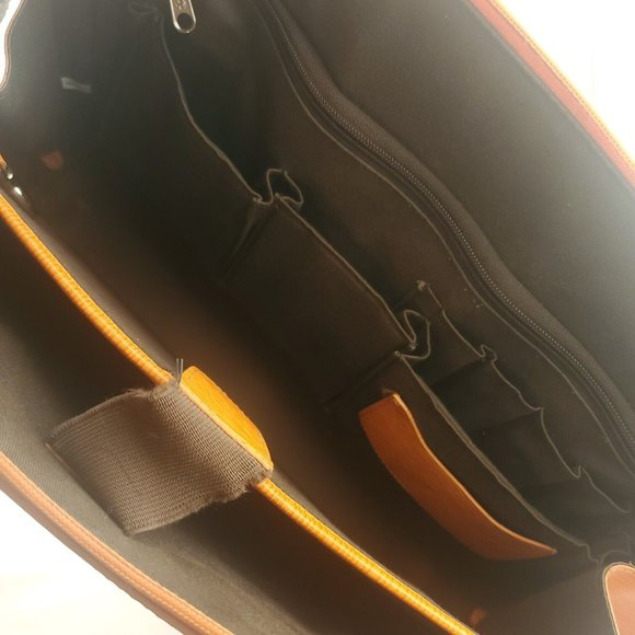 Jack Georges Womens Orange Leather Handpainted Floral Double Handles Tote Bag - Picture 6 of 15